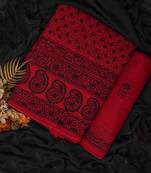 Hand embroidered maroon cotton lucknowi chikankari unstitched suit piece 