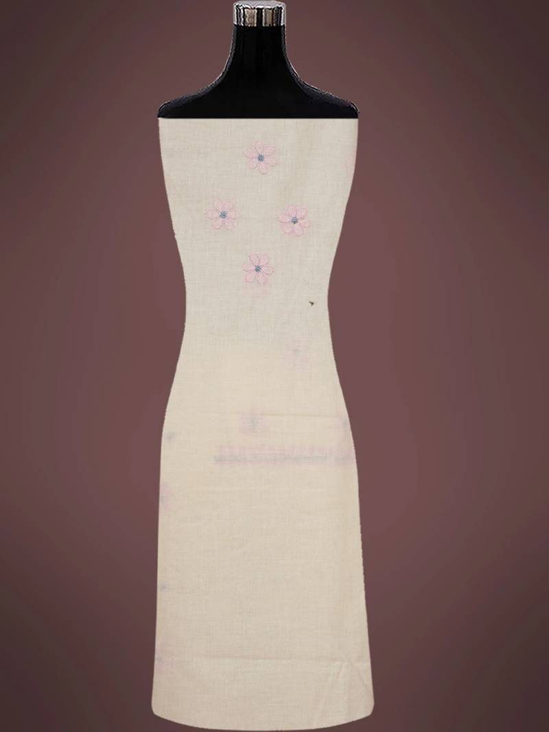 Hand embroidered peach cotton lucknowi chikankari unstitched suit piece