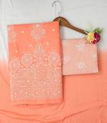 Hand embroidered peach cotton lucknowi chikankari unstitched suit piece