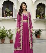 Soft Organza Embroidery Crop Top with Flared Pleated Skirt and Shrug Set