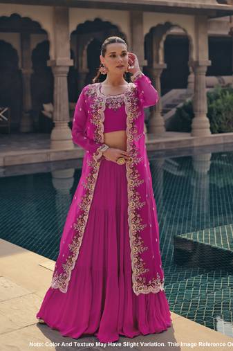 Soft Organza Embroidery Crop Top with Flared Pleated Skirt and Shrug Set