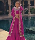 Soft Organza Embroidery Crop Top with Flared Pleated Skirt and Shrug Set