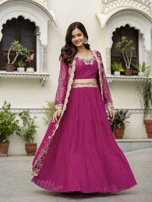 Soft Organza Embroidery Crop Top with Flared Pleated Skirt and Shrug Set 4