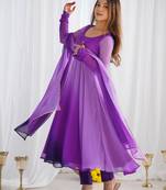 Elegant purple anarkali suit with black ombre dupatta for festive & partywear.