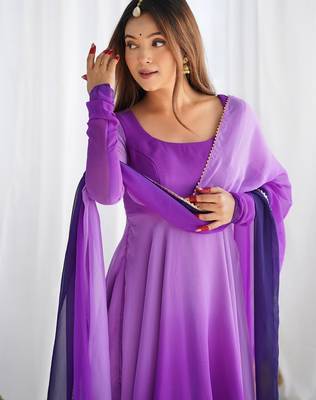 Elegant purple anarkali suit with black ombre dupatta for festive & partywear. 4
