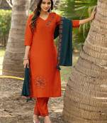 Women Thread & Hand work Viscose weaving Kurta With Trouser & Dupatta