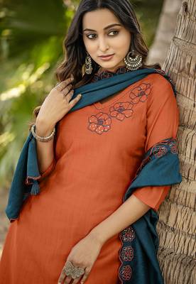 Women Thread & Hand work Viscose weaving Kurta With Trouser & Dupatta 5