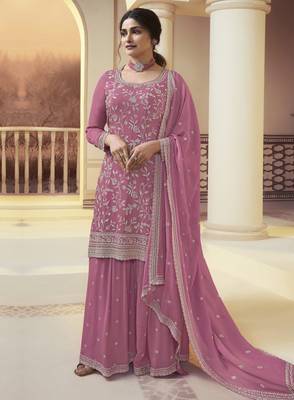 Art Silk Embroidery Traditional New Collection Kurta Palazzo with Dupatta Set 1