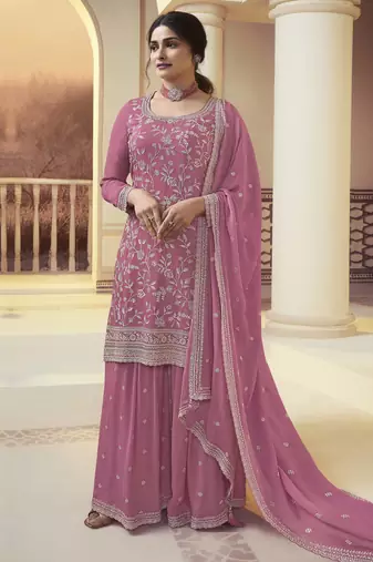 Art Silk Embroidery Traditional New Collection Kurta Palazzo with Dupatta Set