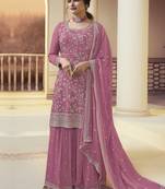 Trendmalls Art Silk Embroidery Traditional New Collection Kurta Palazzo with Dupatta Set