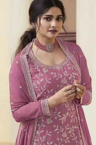 Trendmalls Art Silk Embroidery Traditional New Collection Kurta Palazzo with Dupatta Set