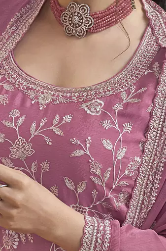 Trendmalls Art Silk Embroidery Traditional New Collection Kurta Palazzo with Dupatta Set
