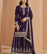 Violet faux georgette embroidered palazzo suit