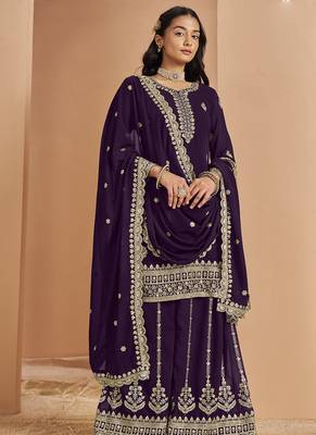 Violet faux georgette embroidered palazzo suit 2