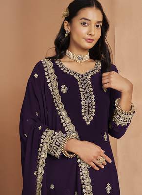 Violet faux georgette embroidered palazzo suit 3