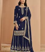 Navy blue faux georgette embroidered palazzo suit