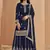 Navy blue faux georgette embroidered palazzo suit