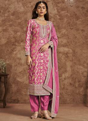 Pink dola silk jacquard designer salwar suit 1
