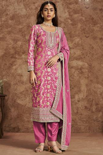 Pink dola silk jacquard designer salwar suit