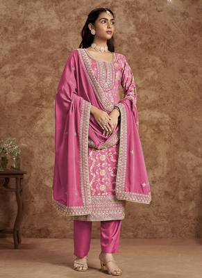 Pink dola silk jacquard designer salwar suit 2