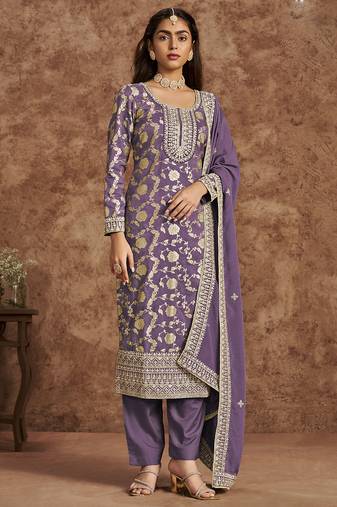 Lavender dola silk jacquard designer salwar suit