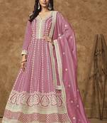 Pink dola silk embroidered anarkali suit