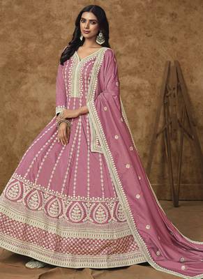 Pink dola silk embroidered anarkali suit 2