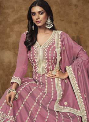 Pink dola silk embroidered anarkali suit 3