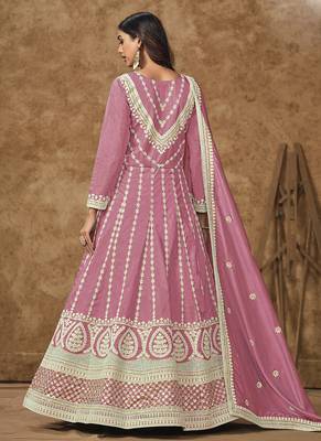 Pink dola silk embroidered anarkali suit 4