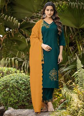 Women Thread & Hand work Viscose weaving Kurta With Trouser & Dupatta 1