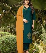 Women Thread & Hand work Viscose weaving Kurta With Trouser & Dupatta