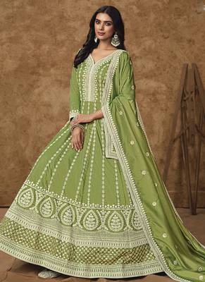 Light green dola silk embroidered anarkali suit 2