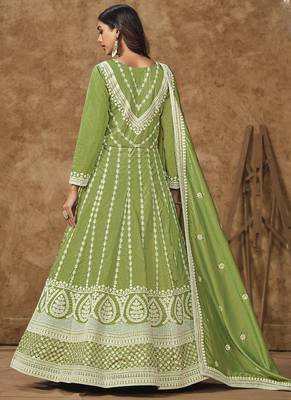 Light green dola silk embroidered anarkali suit 4
