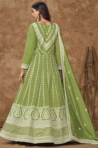 Light green dola silk embroidered anarkali suit