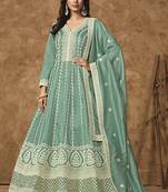 Sea green dola silk embroidered anarkali suit