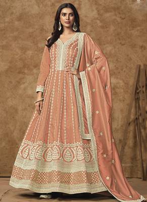Light orange dola silk embroidered anarkali suit 1