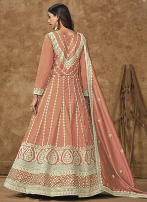Light orange dola silk embroidered anarkali suit 4