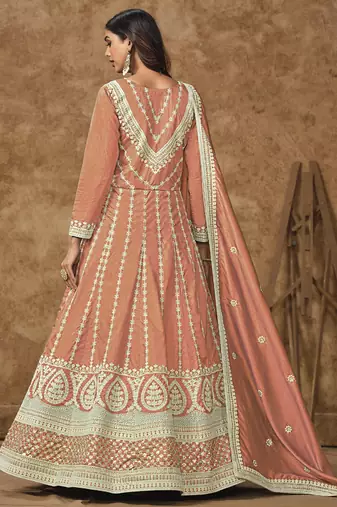 Light orange dola silk embroidered anarkali suit