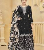 Black roman silk embroidered palazzo suit