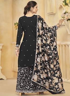 Black roman silk embroidered palazzo suit 4