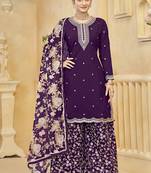Violet roman silk embroidered palazzo suit
