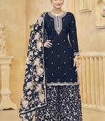 Navy blue roman silk embroidered palazzo suit