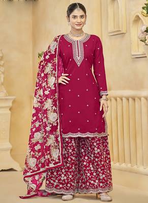 Rani pink roman silk embroidered palazzo suit 1