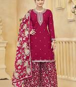 Rani pink roman silk embroidered palazzo suit