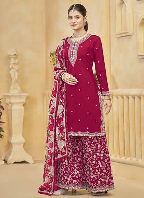 Rani pink roman silk embroidered palazzo suit 2