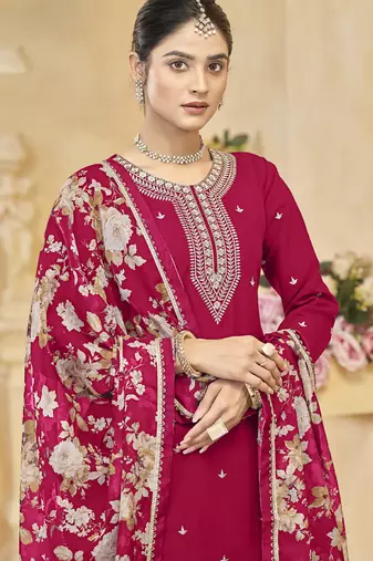 Rani pink roman silk embroidered palazzo suit