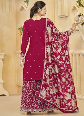 Rani pink roman silk embroidered palazzo suit 4
