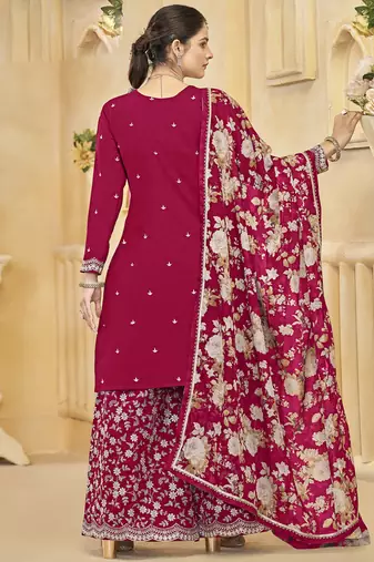 Rani pink roman silk embroidered palazzo suit