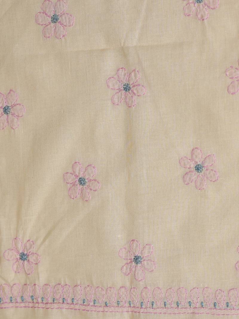 Hand embroidered peach cotton lucknowi chikankari unstitched suit piece