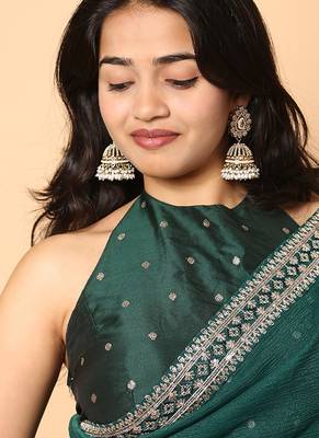 Rama green embroidered saree with ready blouse 7
